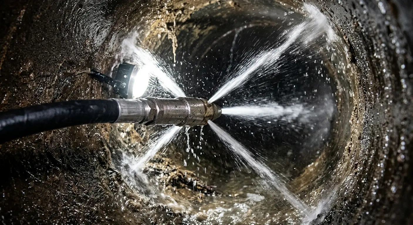 High-pressure hydro jetting nozzle cleaning sewer pipe for Storm Drain Cleaning in Kansas City